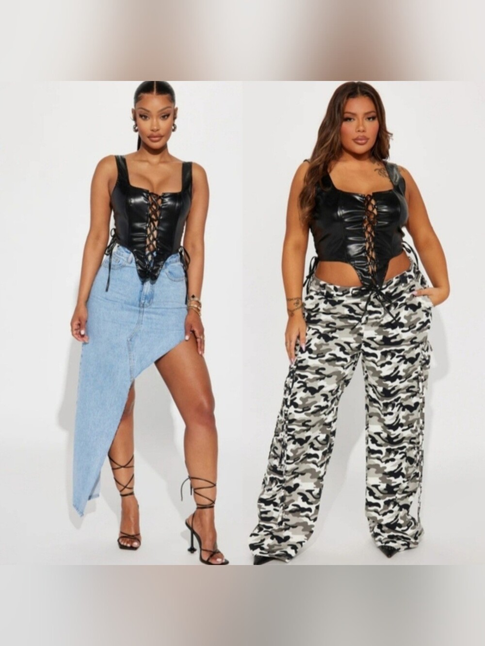Fashion Nova true to you blk faux leather tie front sides crop top corset 1X NWT - Picture 8 of 17